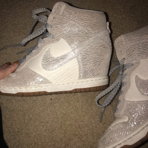White and silver Nike Sky High Sneaker Wedges - Picture 3 of 4
